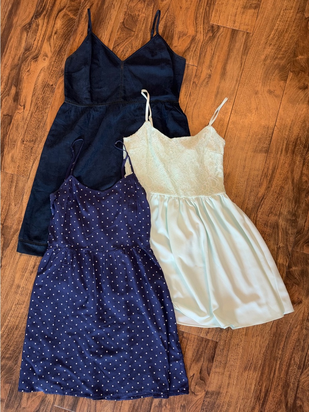 H&M Navy Polka Dot, Navy, and White Mini Dress Trio